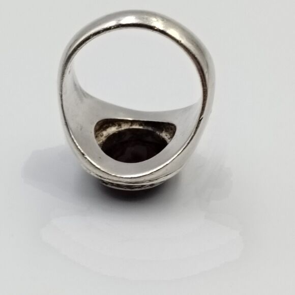 Vintage 1940s Sterling Silver 925 Lab Ruby Cabochon Signed Ring Sz 7 Unisex - Picture 12 of 16